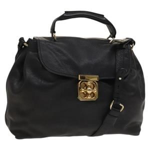 Chloe Elsie Hand Bag Leather 2way Black Gold Auth BA3860